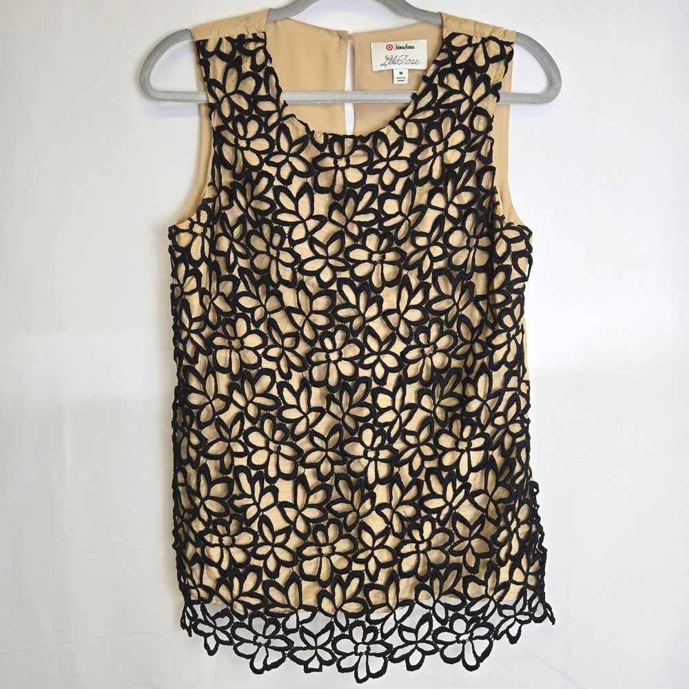 Neiman Marcus Lela Rose for Target Floral Lace Silk Blend Sleeveless Top, M‎